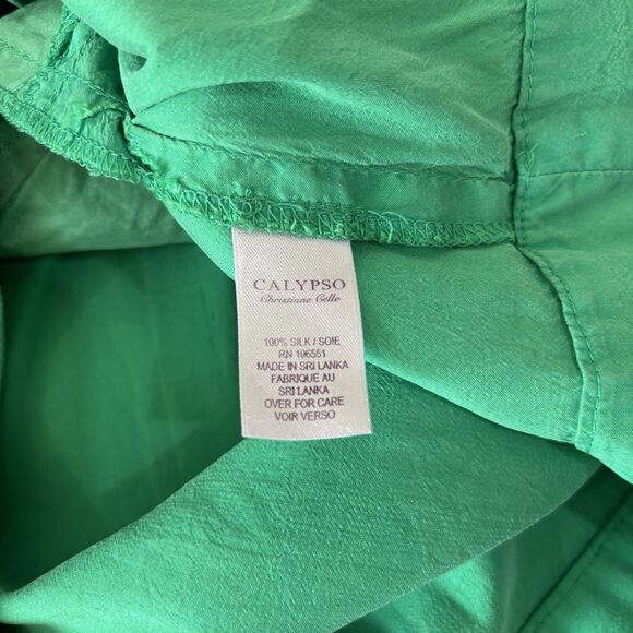 Calypso Christiane Celle 100% Silk Shift Dress M Kelly Green Airy Beach Resort - Picture 8 of 9